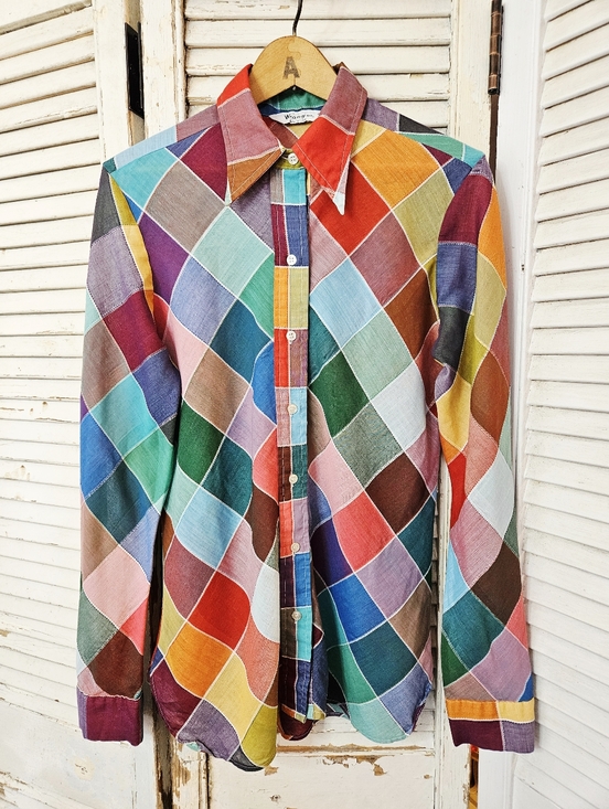 Vintage Tops - Vintage 70s Wrangler Patchwork Western Style Dagger Collar Button Up Small/Med